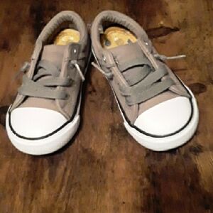 NWOT Boy's Hopscotch Todler Sz 7 Cute Slip On Brown & White Sneakers
